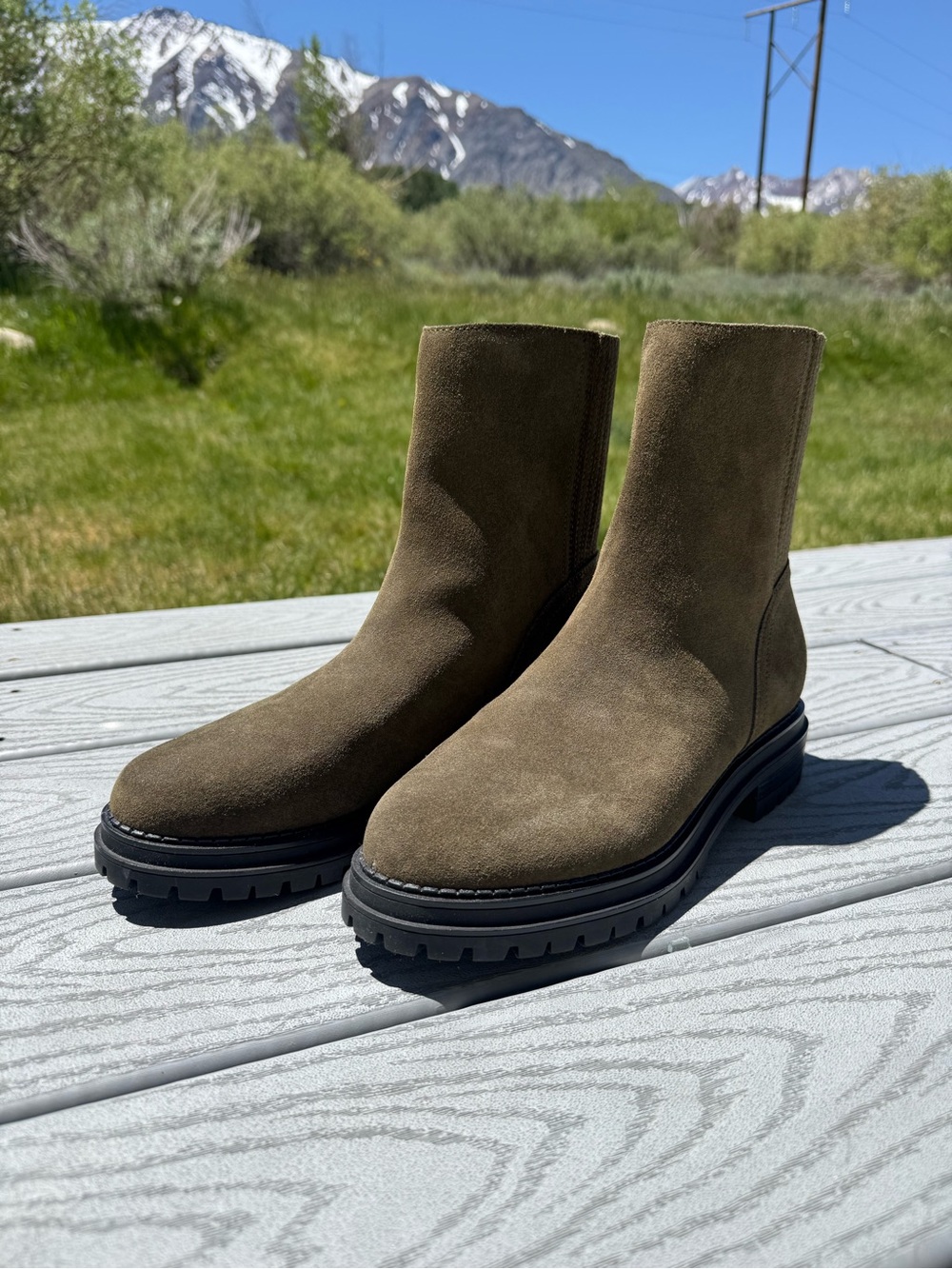 Calvin Klein Olive Suede Chelsea Boots with Lug Sole